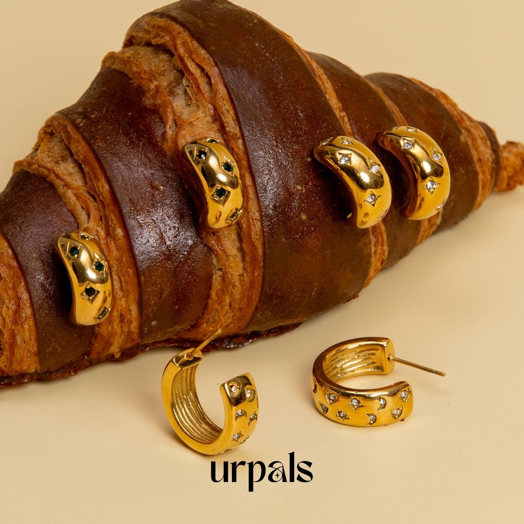 URPALS ต่างหู ต่างหูเพชร Stainless ชุบทอง 18K ฝังเพชร CZ ทนน้ำ ทนเหงื่อได้ดี ใส่ออกงานได้