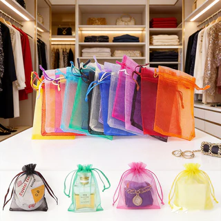 【พร้อมส่งในไทย】 ถุงผ้าไหมแก้ว 7*9/9*12 ซ.ม. 100 ใบ คุณภาพดี ถุงตะข่าย มีเชือกรูด สำหรับของชำร่วย ส่งเร็วมาก