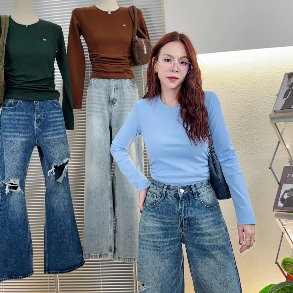 165-166 รุ่นDZ Softline (ดี-ซี่ ซอฟต์ไลน์) เสื้อยืดแขนยาวคอกลมจั๊มข้าง แต่งอะไหล่DZ ผ้าCotton supersofe