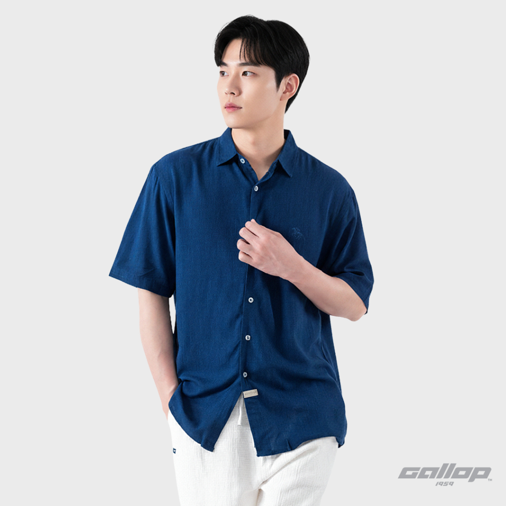 GALLOP : LINEN CASUAL SHIRT เสื้อเชิ๊ตผู้ชายแขนสั้น ผ้าลินิน สี Navy Blue - น้ำเงินกรมท่า (GAS26SSL2004)