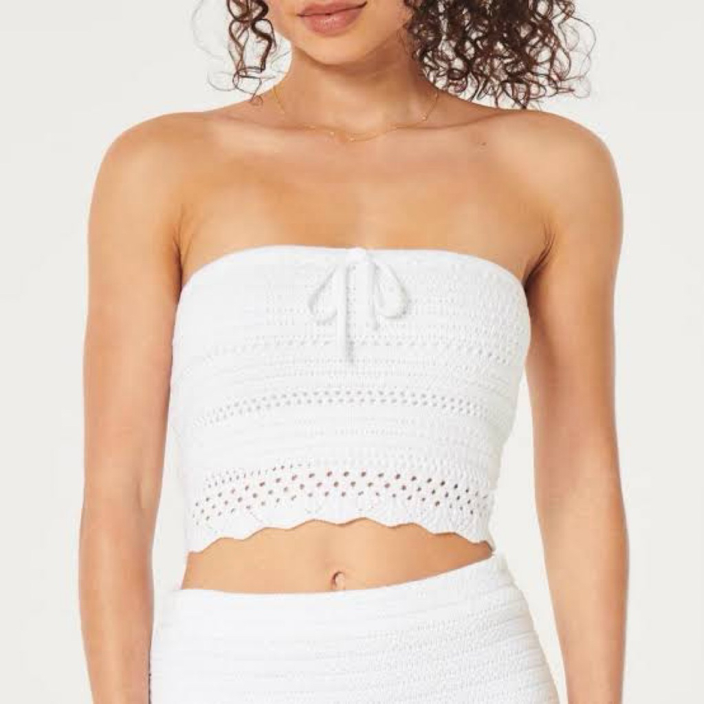 Hollister strapless crochet top in white Size L