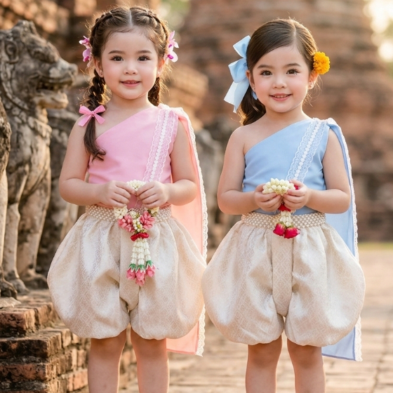ชุดไทยเด็กผู้หญิง ชุดไทยประยุกต์ ชุดไทยสำเร็จรูปเด็กผู้หญิง ชุดไทยกระโปรงบอลลูนเด็ก