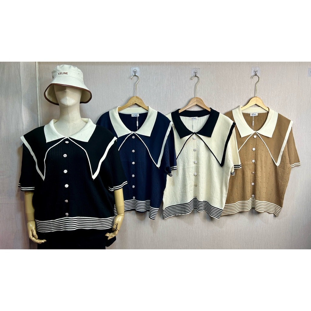 เสื้อไหมพรมคอปก2ชั้น กระดุมแต่ง Diva knit top