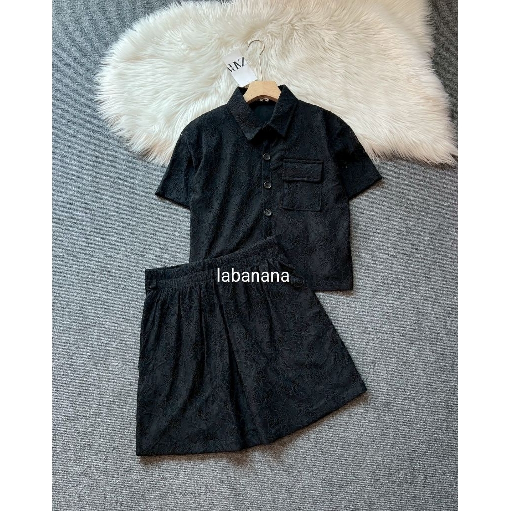 ZARA 🪴🍒 ชุดเซ็ท เสื้อคอปก ทรงครอป +กางเกงขาสั้น❌🧡