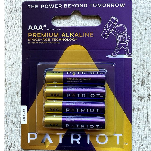 ถ่าน AAA ถ่านเจ้าพลัง Patriot พรีเมียมอัลคาไลน์ แพ็ค 4 ชิ้น/3 ชิ้น ถ่านใส่แท่งไฟ ถ่านใส่บง คอนเสิร์ต