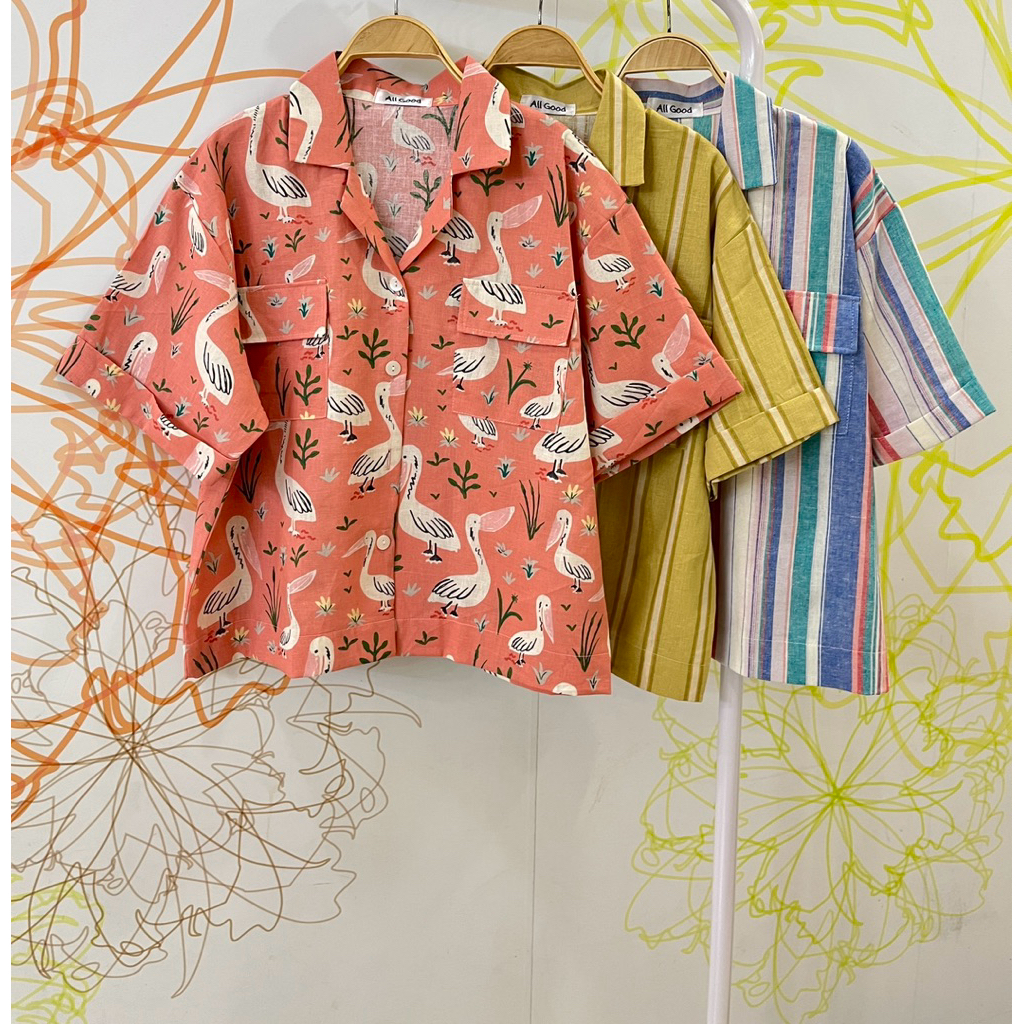 เสื้อเชิ้ตผ้าลินินลายสดใสผ้าลินินใส่สบายไม่ร้อนเหมาะกับอากาศเมืองไทย✅