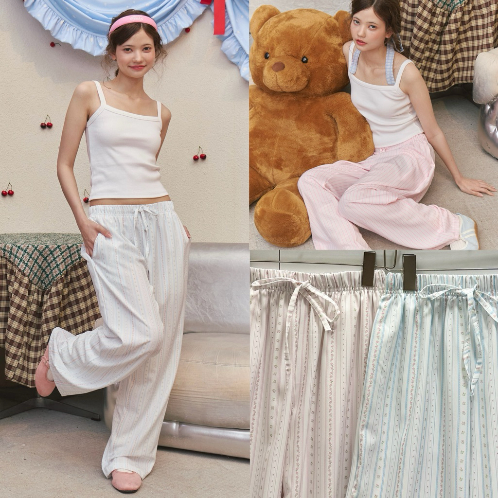 88story.th - Ginny pants พร้อมส่ง กางเกงขายาวลายดอกไม้/ลายทางมีกระเป๋า