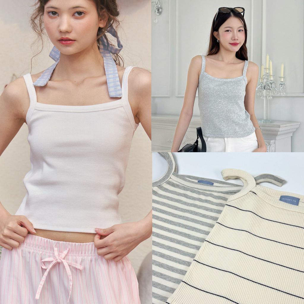 88story.th - Ami top พร้อมส่ง (มีหลายแบบ)เสื้อสายเดี่ยว ผ้าร่องคอตตอนผ้าหนานุ่มยืดหยุ่นได้ดี ทรงสวยง