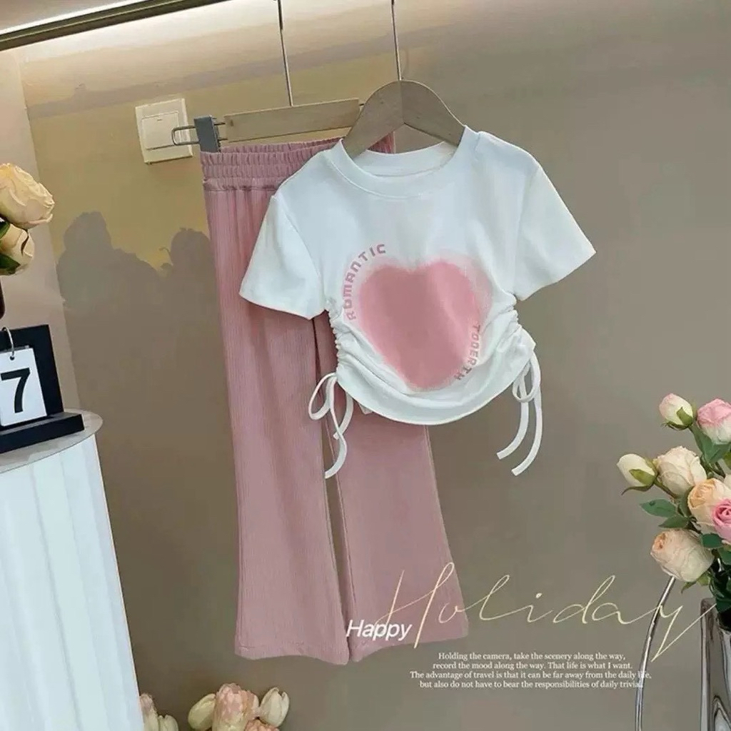 ชุดเซ็ตแฟชั่นเด็ก 2ชิ้น เสื้อ+กางเกง ผ้าร่อง