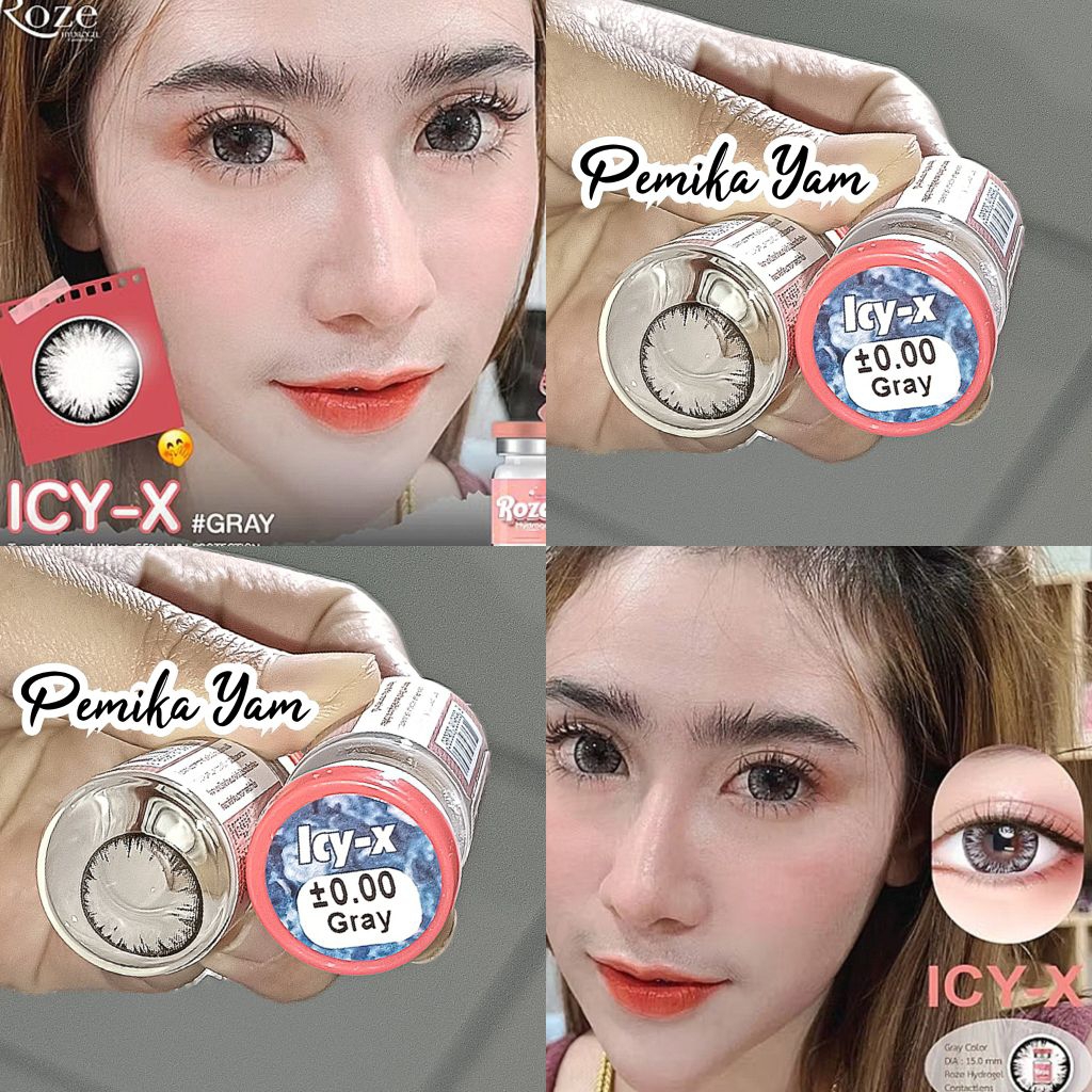 คอนแทคเลนส์ลาย lCY-X gray สีเทา ขนาด 14.8 mm ค่าอมน้ำ 55% ลายเกล็ดน้ำแข็ง รายเดือน ( Rozehydrogel )