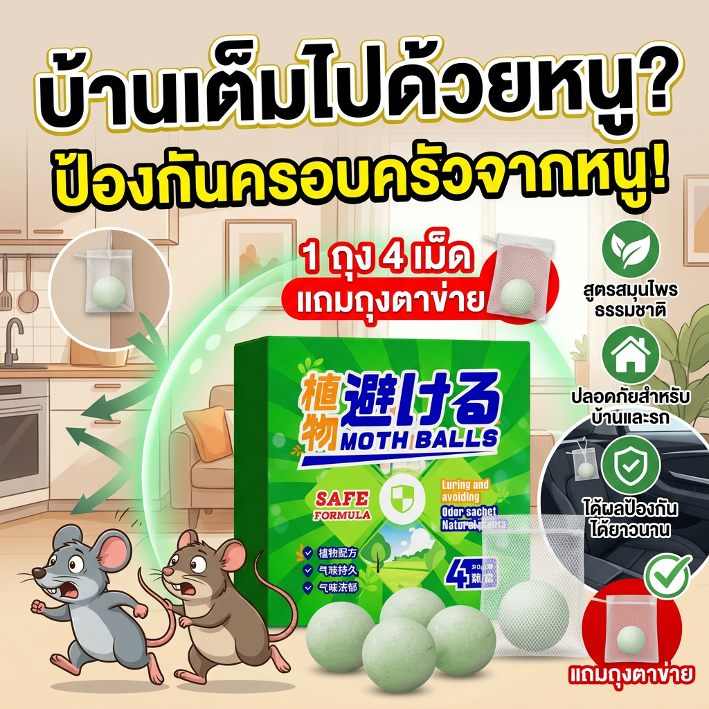 TIA ลูกเหม็นไล่หนู สมุนไพร | ปลอดภัยบ้านและรถ | แถมถุงตาข่าย