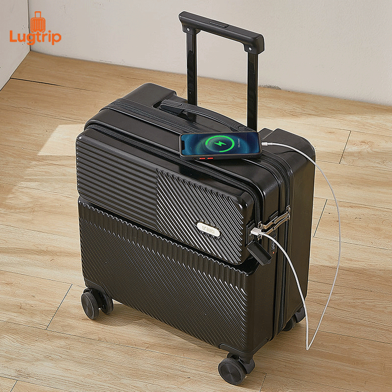 กระเป๋าเดินทาง 18นิ้ว กระเป๋าลาก เปิดจากด้านหน้า ด้วยพอร์ต USB กระเป๋าล้อลาก baggage luggage