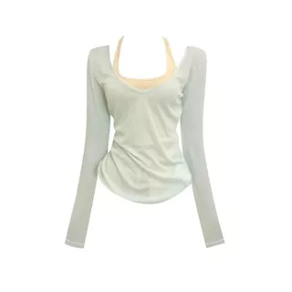 เสื้อสายเดี่ยวแขนยาวคอ halter ป้องกันแสงแดด ดีไซน์น่ารัก แบรนด์ดังสำหรับฤดูร้อน เรียบง่ายและเก๋ไก๋ เหมาะสำหรับใส่ลำลอง