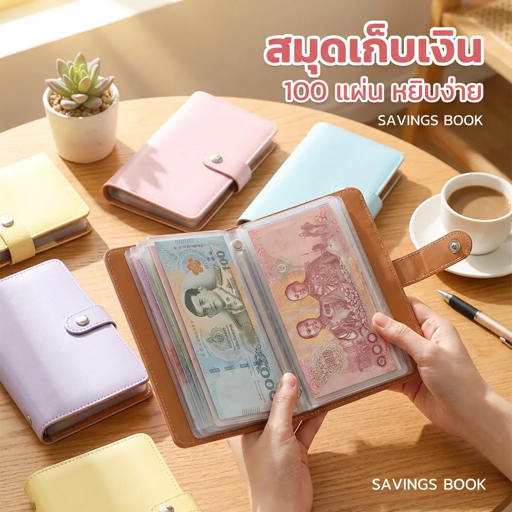 สมุดออมเงิน ใส่ได้ 100 แผ่น สมุดโน๊ตสมุดบัญชี ท้าทายออมเงิน Savings Book สมุดบันทึกการออม ใส่ 1000บาทได้ 12 สี