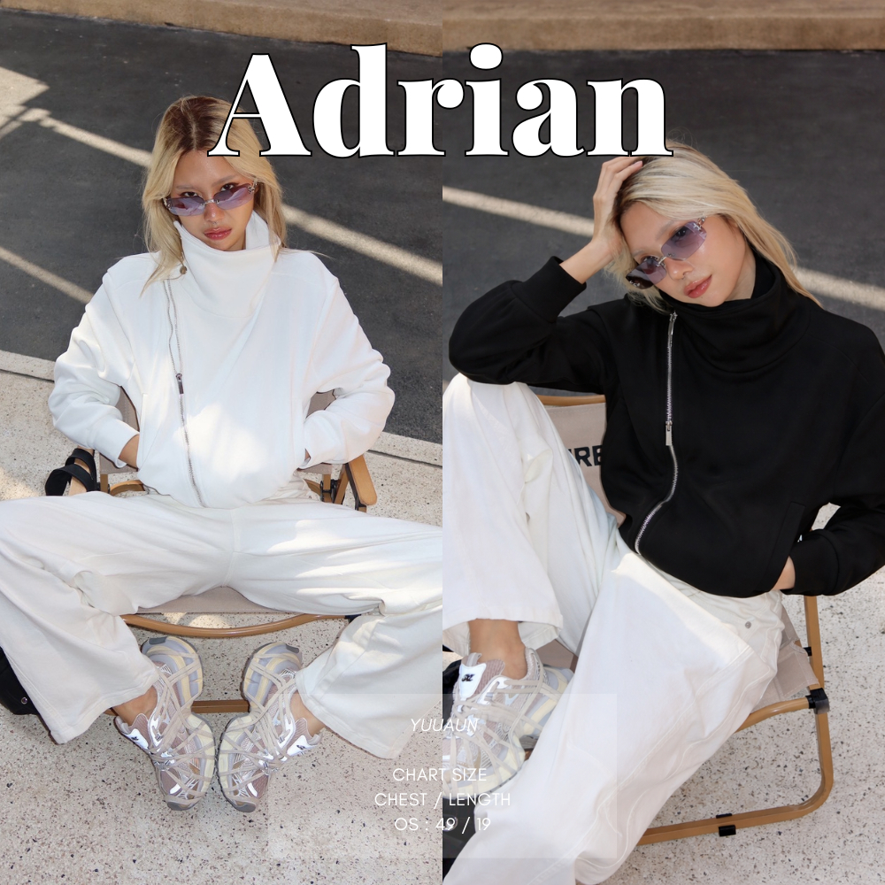 YUUAUN เสื้อแจ็คเก็ต คอสูง ซิปเฉียง แขนยาว ทรงครอป ลุคสตรีท สไตล์เกาหลี เสื้อคลุมแฟชั่น [ VN8633 ]