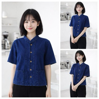 เสื้อหม้อฮ่อมลำพูน คอจีน แขนสั้น มีกระเป๋า2ข้าง  กระดุมไม้ ง…