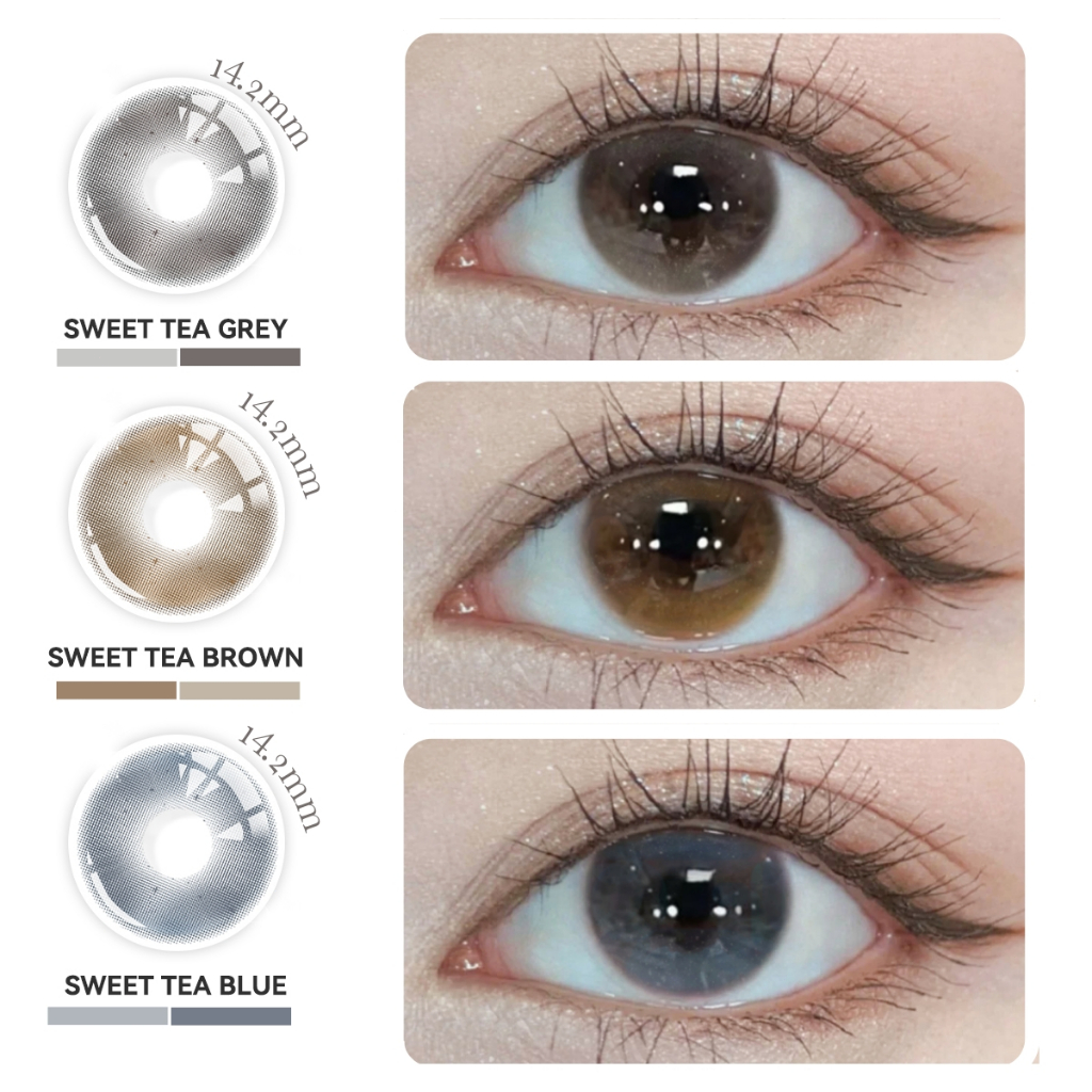คอนแทคเลนส์ Midroo เลนส์ค่าสายตาสั้น สี sugar brown ไร้ขอบ ขยายรูม่านตา Sweet Tea-14.2mm รายเดือน