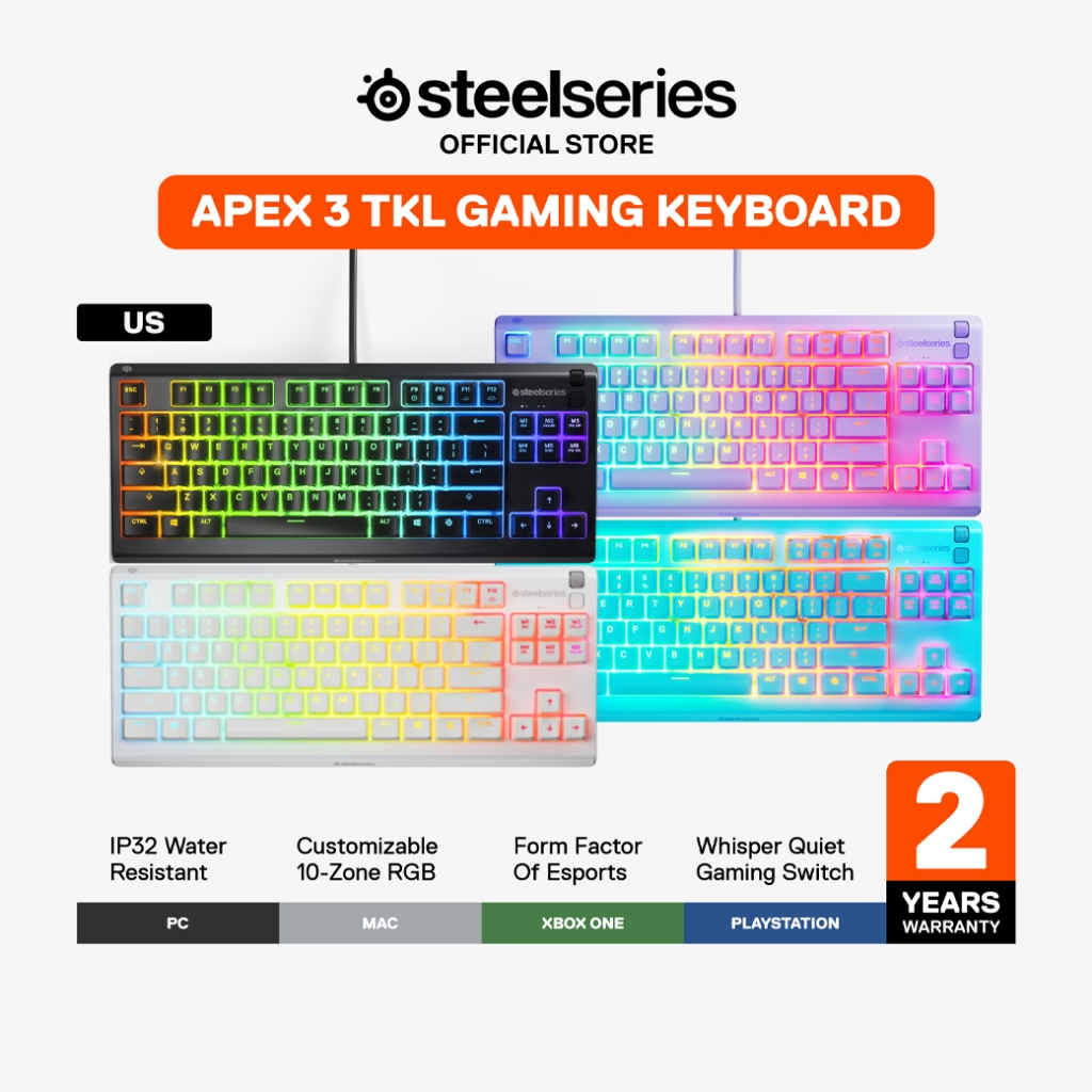 SteelSeries Apex 3 คีย์บอร์ดเกมมิ่ง Full-size สีดำ