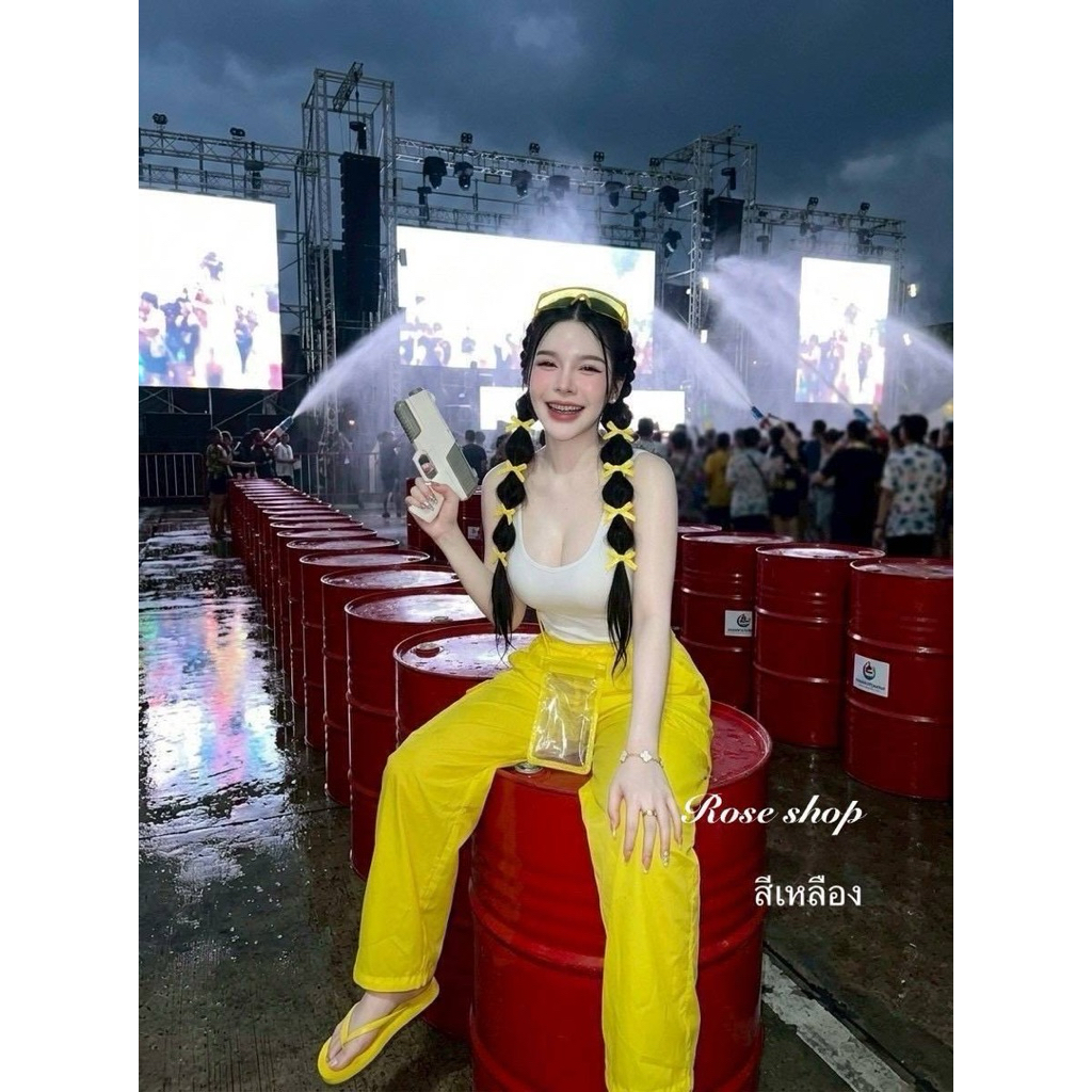 Phapassz – เซท 4 ชิ้น บอดี้สูทมาพร้อมกางเกงผ้าร่มเอวสม๊อคยืดได้ *แว่นกระเป๋าคละสี* #Roseshop ราคา ถูกที่สุด ดีลบีเคเค แกลเลอรีภาพที่ 6