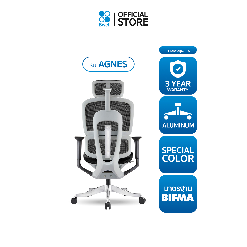 Bwell เก้าอี้เพื่อสุขภาพ รุ่น Agnes สีเทา