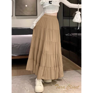 IT099 TARA SKIRT กระโปรงยาว เอวสูง ทรงบอลลูน แต่งระบาย 5 ชั้น สม็อครอบเอว ผ้าไหมอิตาลี ผ้าดี ใส่สบาย ไม่ต้องรีด
