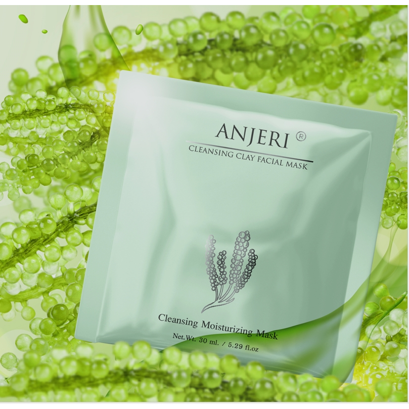 ANJERI แบบแผ่น ANJERI CLEANSING CLAY FACIAL MASK มาส์กโคลนสาหร่ายพวงองุ่น ทำความสะอาดผิวหน้า