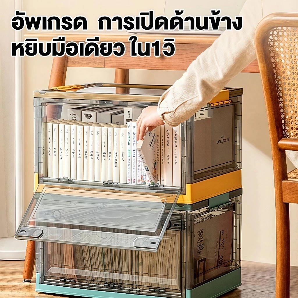 【อัปเกรดใหม่เอี่ยม】กล่องเก็บของ พับเก็บได้ กล่องพลาสติกอเนกประสงค์ เปิดได้3ด้าน  มีซ้อนได้ อเนกประสงค์ มีล้อ กันความชื้น thumbnail 7