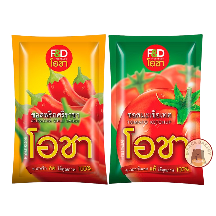 เอฟแอนด์ดี โอชา ซอสมะเขือเทศ และ ซอสพริก แบบถุง F&D Ocha Tomato Ketchup Sauce and Sriracha chili sauce 900g