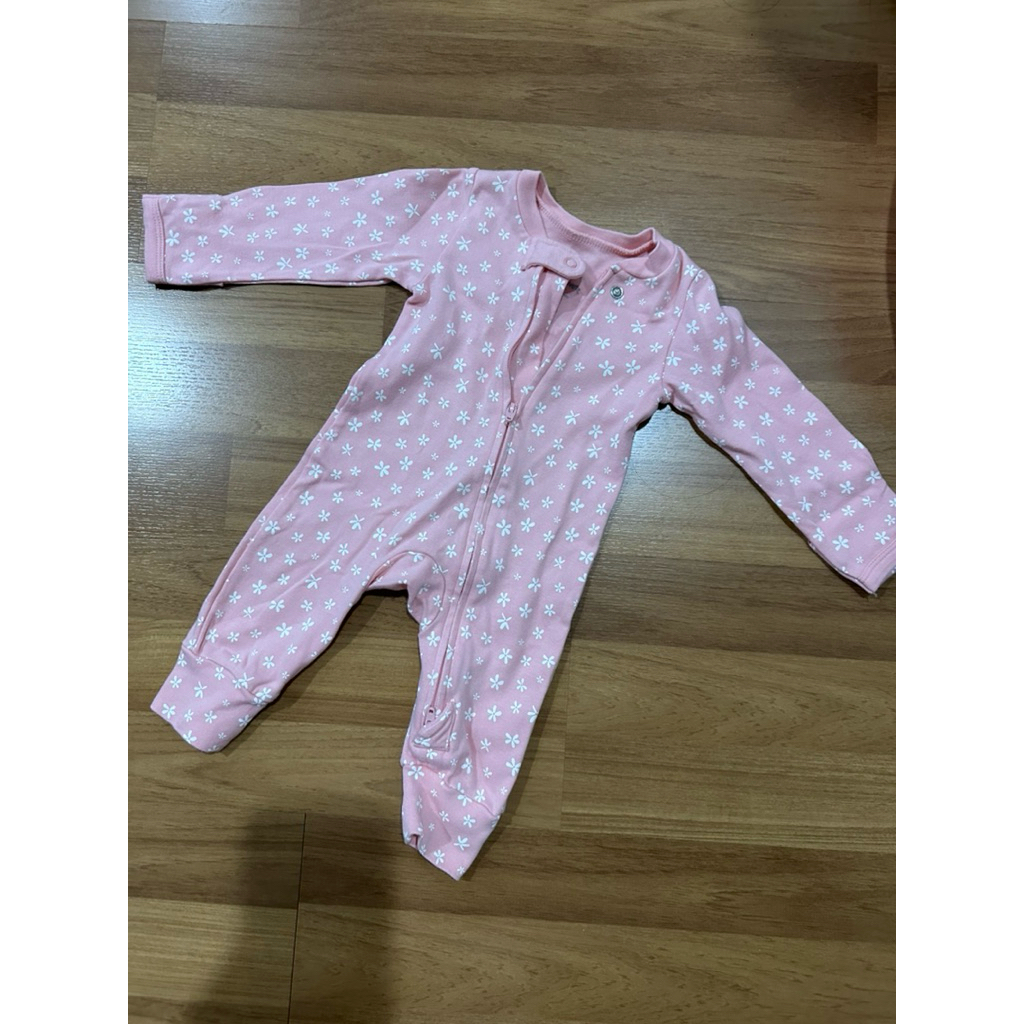 BBLV Baby Lovett- Two-Way Zipper 0-3 M ชุดนอนเปิดเท้า ชมพูลายดอกไม้