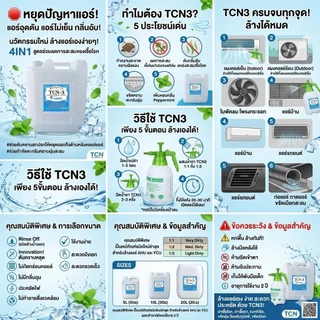 TCN3 น้ำยาล้างแอร์ ชนิดพิเศษ 4in1 ช่วยทำความสะอาด ฆ่าเชื้อแบคทีเรีย ดับกลิ่นไม่พึงประสงค์ ผสมน้ำได้