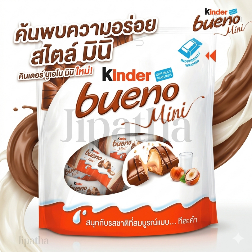 Kinder Bueno Mini Chocolate 108g 1 ถุง มี 18 ชิ้น สินค้าจากอีตาลี BBF.16/07/26