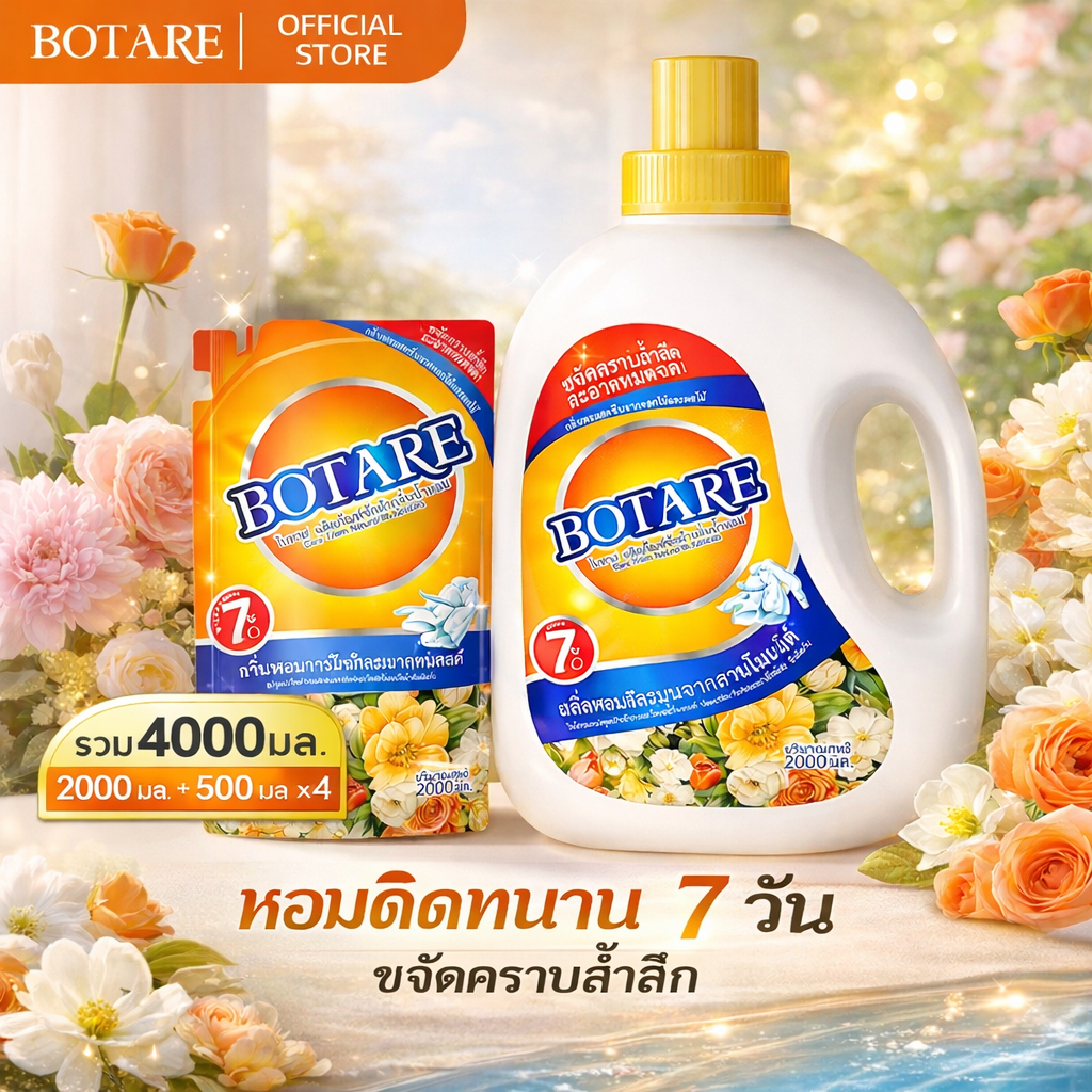 【Botare】 4000 มล. น้ำยาซักผ้า สูตรน้ำ หอมติดทน ขจัดคราบ ซักสะอาด ผ้านุ่ม ใช้ได้ทั้งซักมือและซักเครื่อง