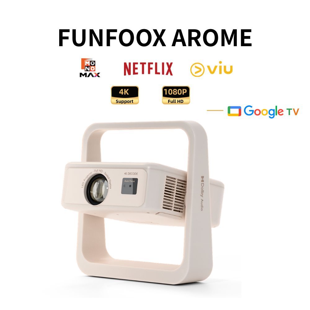 FUNFOOX AROME โปรเจคเตอร์ 4K Google TV ในตัว ดู Netflix 300 นิ้ว ไม่ต้องใช้กล่อง