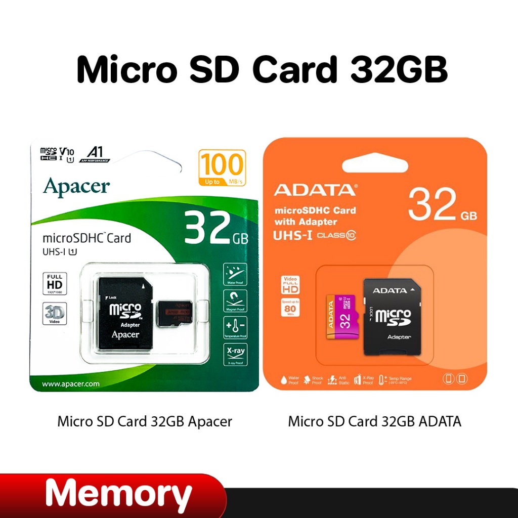 MICRO SD CARD 32GB ADATA/Apacer Calss10 With Adapter แท้ 100%