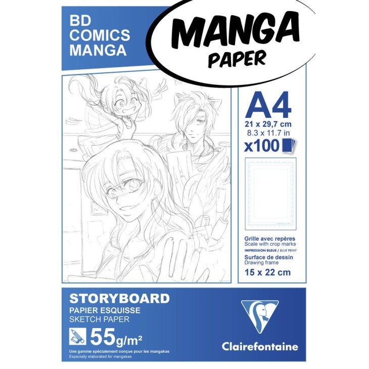 Manga Storyboard Pad A4 100sh 55g BF (C94037C) / สมุดสตอรี่บอร์ดมังงะ ขนาด A4 100 แผ่น แบรนด์ Clairefontaine