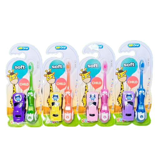 Mr Oral แปรงสีฟันเด็ก 2-12 ขวบ ด้ามจับรถ พร้อมรถของเล่น ขนนุ่ม หัวแปรงขนาดเล็ก แปรงสีฟัน คุณภาพดี