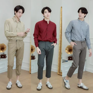กางสแลคผู้ชาย กางเกงสแลคขาเต่อขากระบอกเล็ก“7ส่วน”ผ้าชิโน่ หลากสี