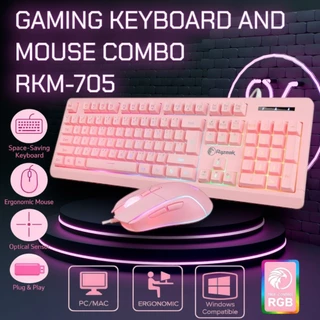 ลดราคา RKM-705 RGB Gaming Keyboard+Mouse Combo ชุดคีย์บอร์ดเมาส์สีชมพูเกมมิ่ง ไฟ RGB แป้นไทย-อังกฤษ