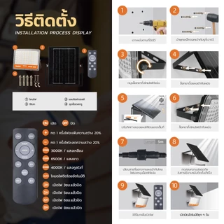 MODI ไฟโซล่าเซลล์ ไฟสปอตไลท์ 40W60W100W200W300W400W เปิดได้ 3 แสง กันน้ำIP65 โคมไฟพลังงานแสงอาทิตย์