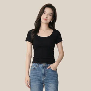 WsimpleBra | Envee Top Shirt เสื้อยืด แขนสั้น คอกว้าง มีบราในตัว เลิกใส่ชุดชั้นในและซิลิโคลปิดจุก