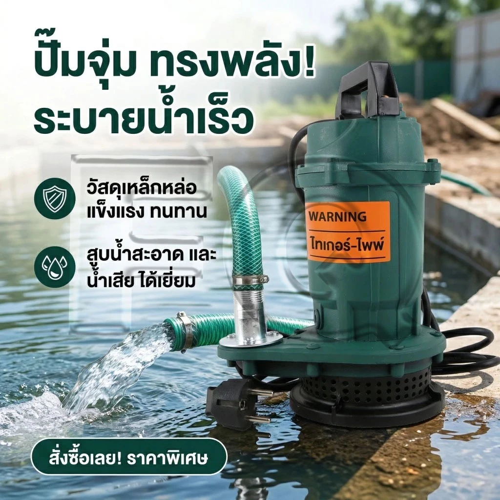 ขายดี ปั๊มแช่ไดโว่ 1 นิ้ว ปั๊มจุ่ม ไดโว่ ปั๊มน้ำ ปั๊มแช่ไฟฟ้า 450W/220V สายไฟยาวพิเศษ มอเตอร์ทองแดงแท้