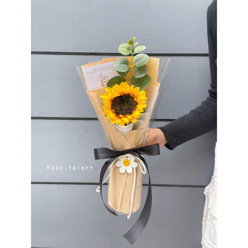 🌻ช่อดอกไม้ปลอม ช่อทานตะวันมีการ์ด9แบบให้เลือกช่อดอกไม้แทนความรู้สึก💓กระดาษคราฟ