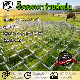 ลวดตาข่ายถัก Chain Link Fence ยาว 10 เมตร สูง 0.8 / 1.0 / 1.2 / 1.5 / 1.8 เมตร รั้วถักปม รั้วตาข่ายเหล็ก ตาข่ายเหล็กถัก