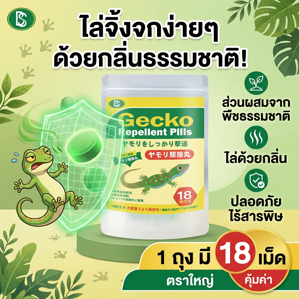 TIA ไล่จิ้งจก ลูกเหม็น | สูตรพืชปลอดภัย | 1 ถุง 18 เม็ด | มีประสิทธิภาพสูง