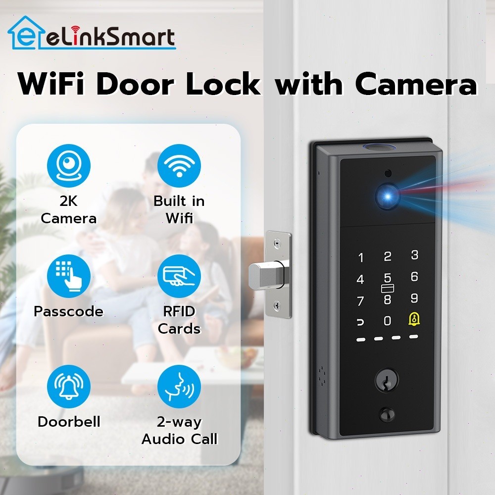 WiFi Video Smart Lock with Camera & Doorbell, Keyless Entry Door Lock with Smart Lock Sensor, Two-Way Audio
