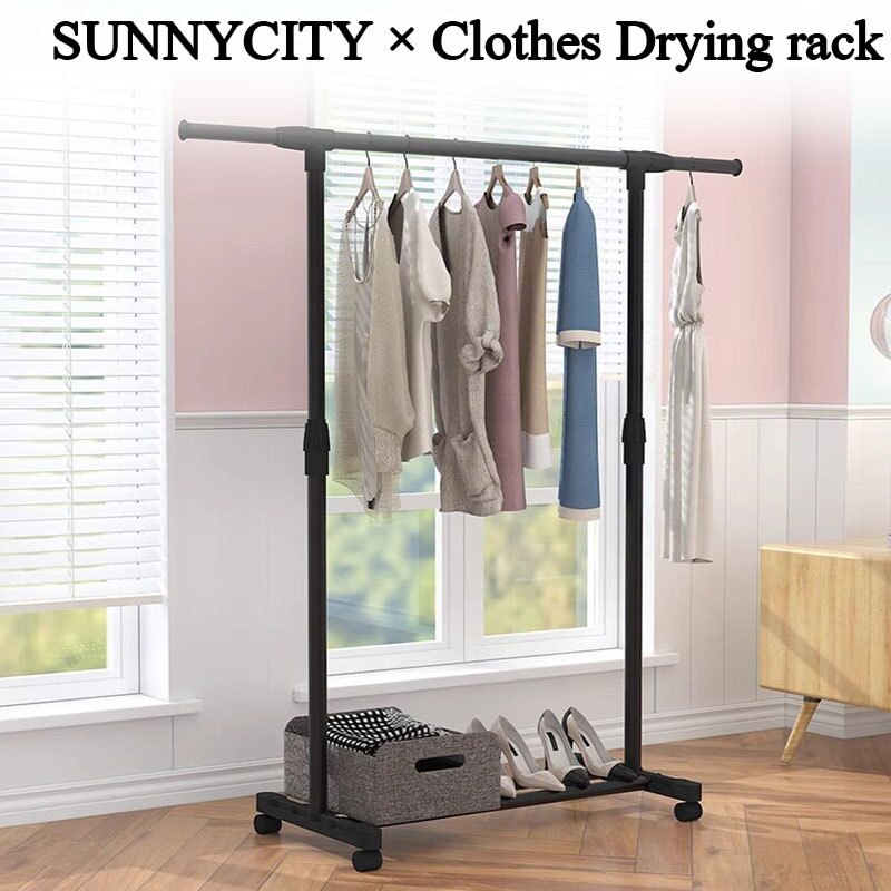 ราวตากผ้า 60/105 ซม. ราวแขวนเสื้อผ้า ราวแขวนผ้า Coat Rack บาร์เดี่ยว พร้อมชั้นวางของ โครงเหล็ก อเนกประสงค์ เหมาะสมคอนโด