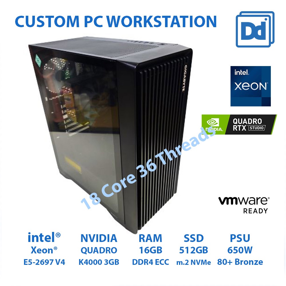 คอมเล่นเกม คอมทำงาน Intel XEON E5-2697 V4 18C 36T NVIDIA QUADRO K4000 RAM 32GB SSD m2 512GB REFURBIS
