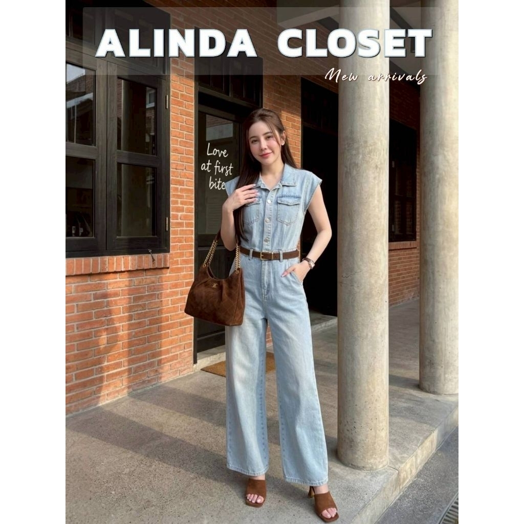 𝘼𝙇𝙄𝙉𝘿𝘼 𝘾𝙇𝙊𝙎𝙀𝙏 ᯓ ★ จั๊มยีนส์ฟอกขายาว ทรงสวย เนื้อผ้าดีมาก + เข็มขัดหนังกำมะหยี่สีน้ำตาลเข้าเซ็ต