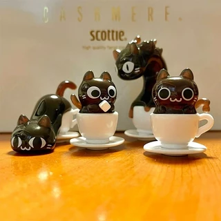 (เลือกลายได้) ร้านไทย พร้อมส่ง! กาชาปองแมวดำ กล่องสุ่มแมวดำ โมเดลแมว ในแก้วกาแฟ โมเดลแมวดำ กาชาปอง