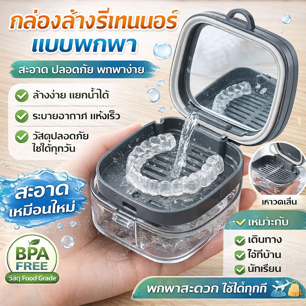 กล่องเก็บอุปกรณ์จัดฟันแบบใหม่  กล่องเก็บแบบพกพา, กล่องเก็บและทำความสะอาดฟันปลอม
